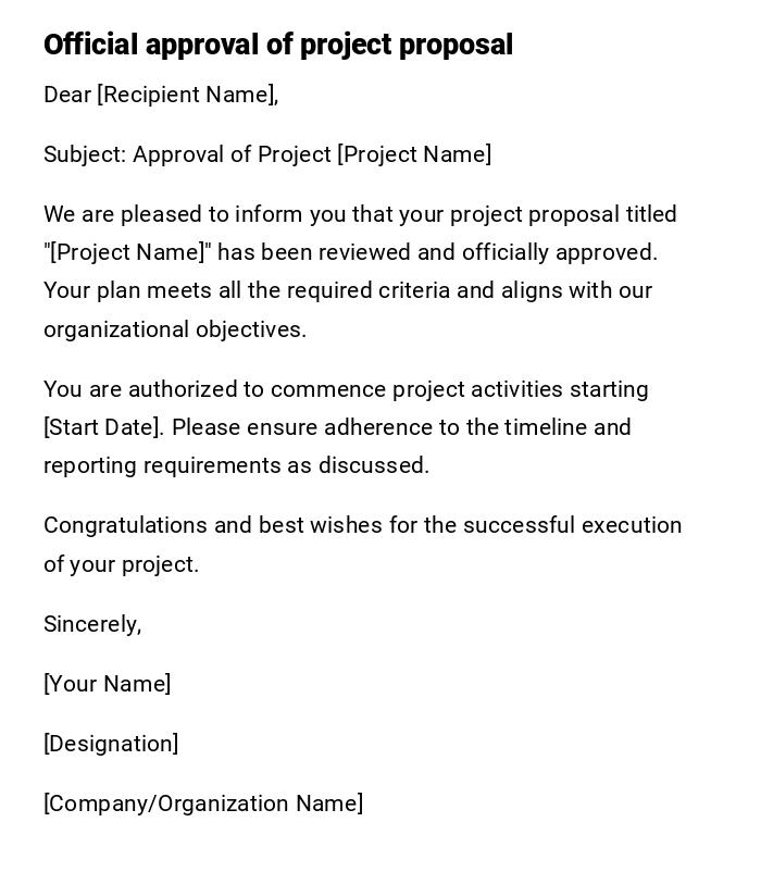Official approval of project proposal