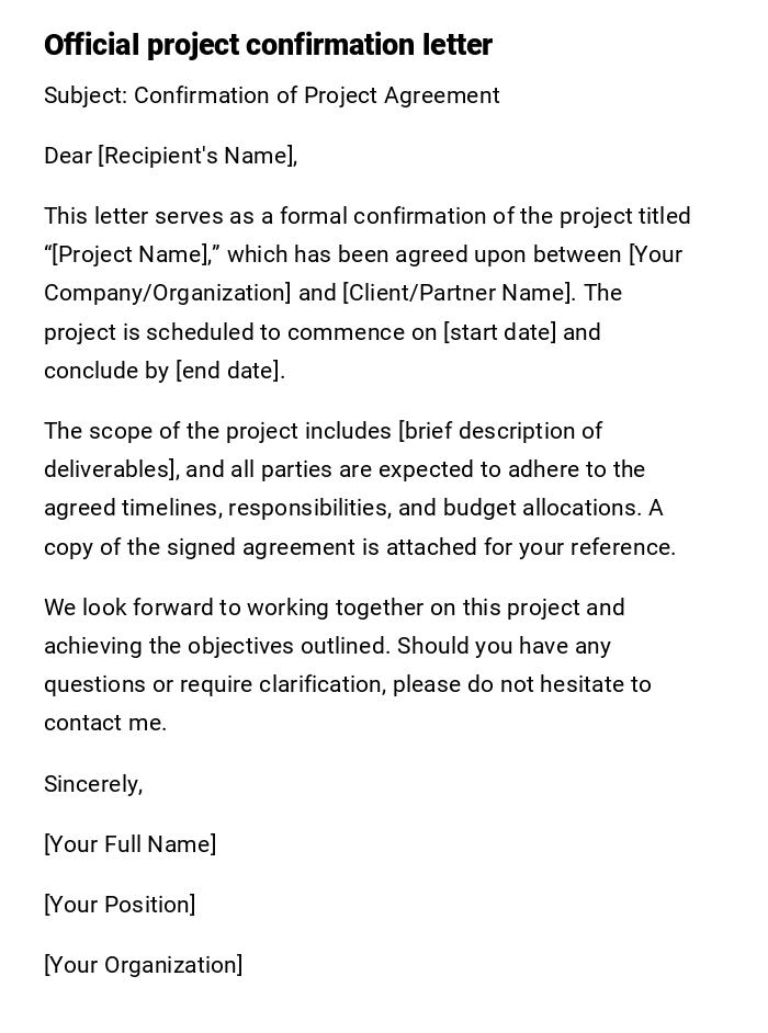 Official project confirmation letter
