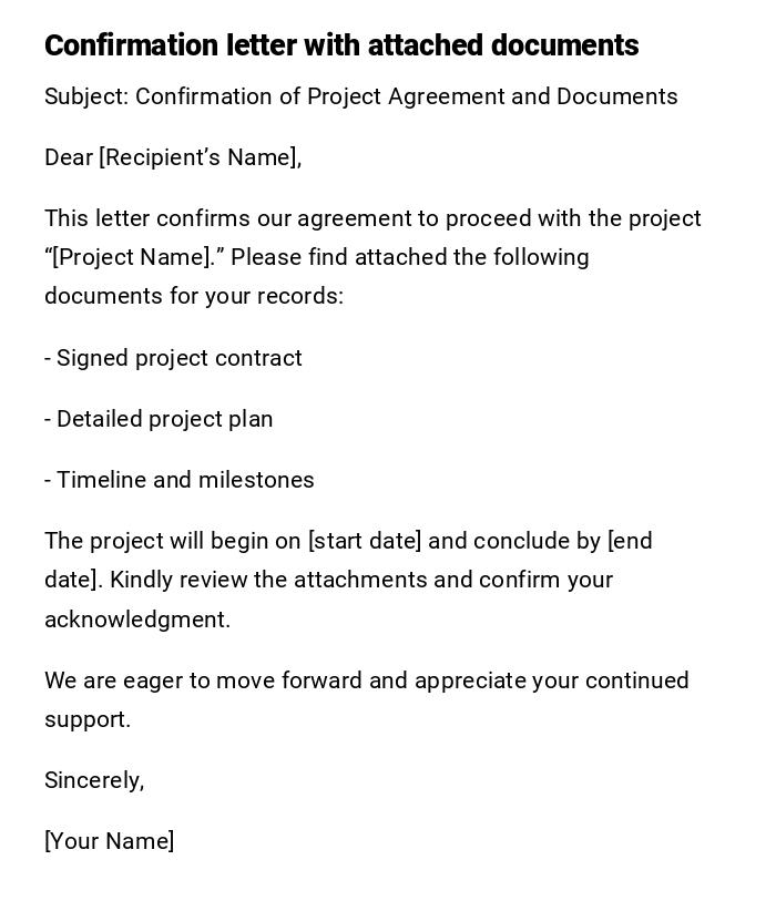 Confirmation letter with attached documents