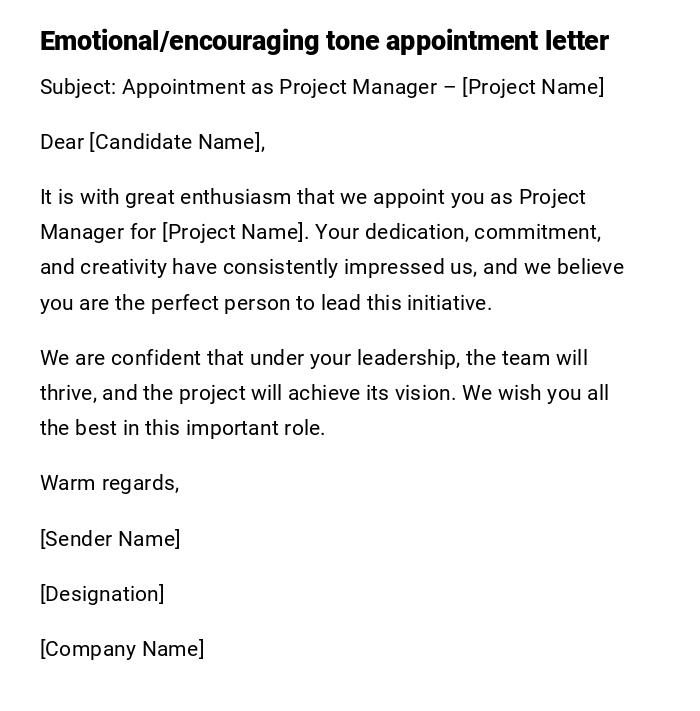 Emotional/encouraging tone appointment letter Emotional/encouraging tone appointment letter
