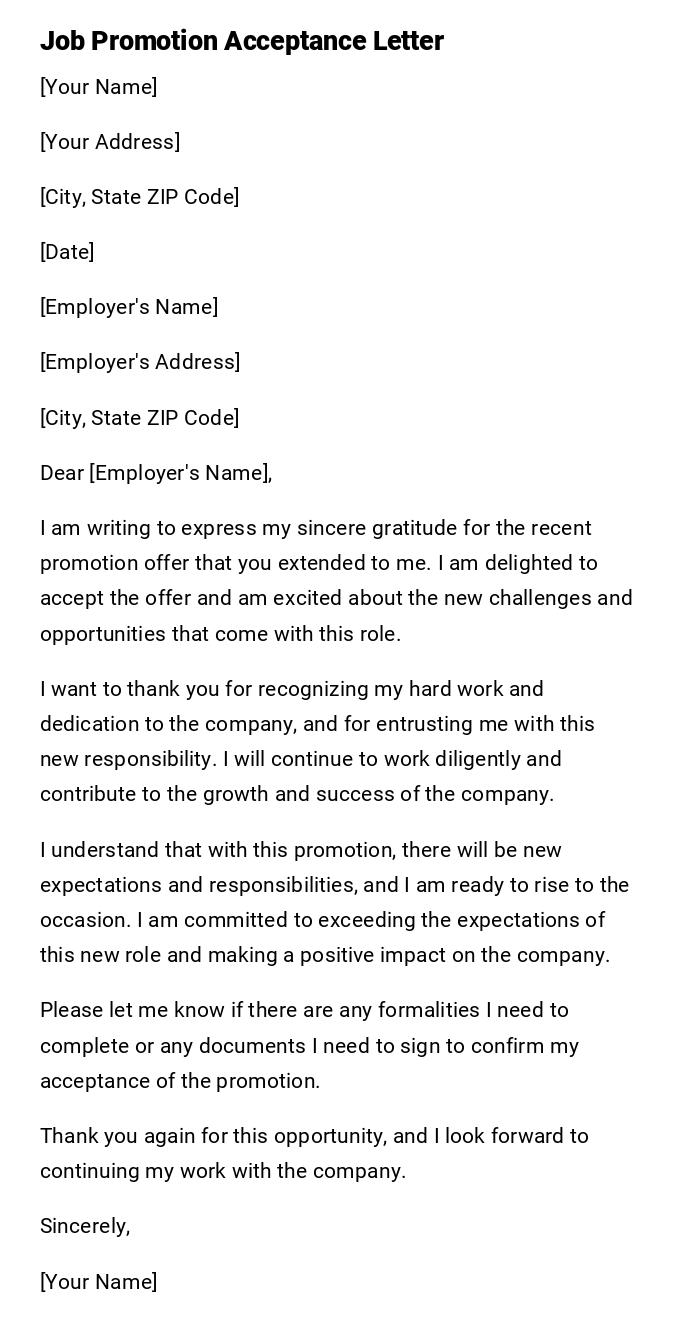 Job Promotion Acceptance Letter