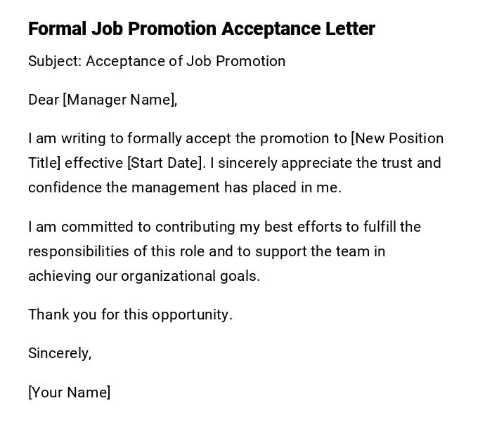 Formal Job Promotion Acceptance Letter Formal Job Promotion Acceptance Letter