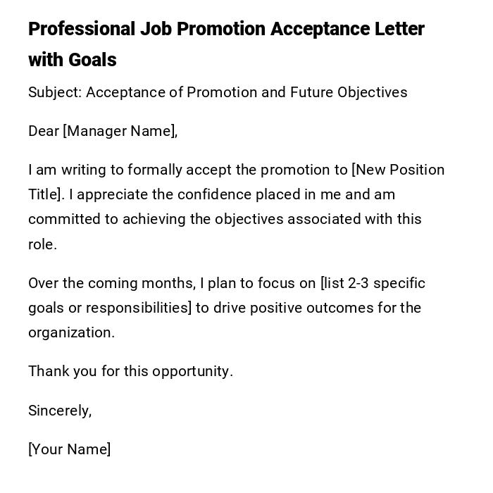Professional Job Promotion Acceptance Letter with Goals Professional Job Promotion Acceptance Letter with Goals