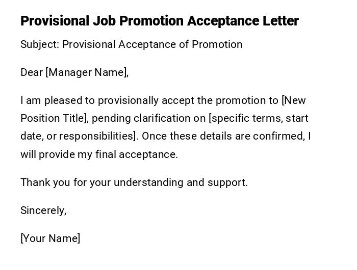 Provisional Job Promotion Acceptance Letter Provisional Job Promotion Acceptance Letter