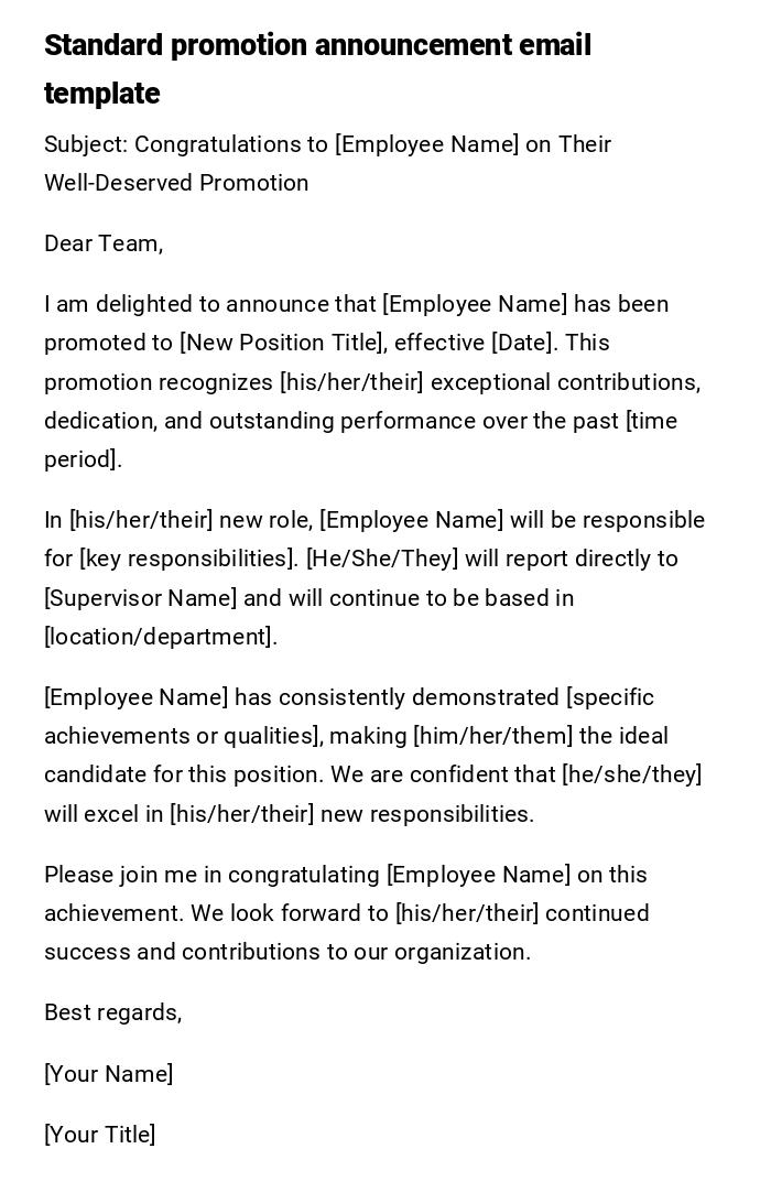 Standard promotion announcement email template Standard promotion announcement email template