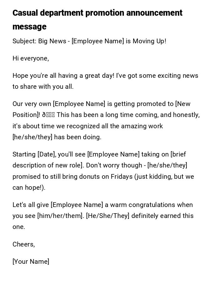 Casual department promotion announcement message Casual department promotion announcement message