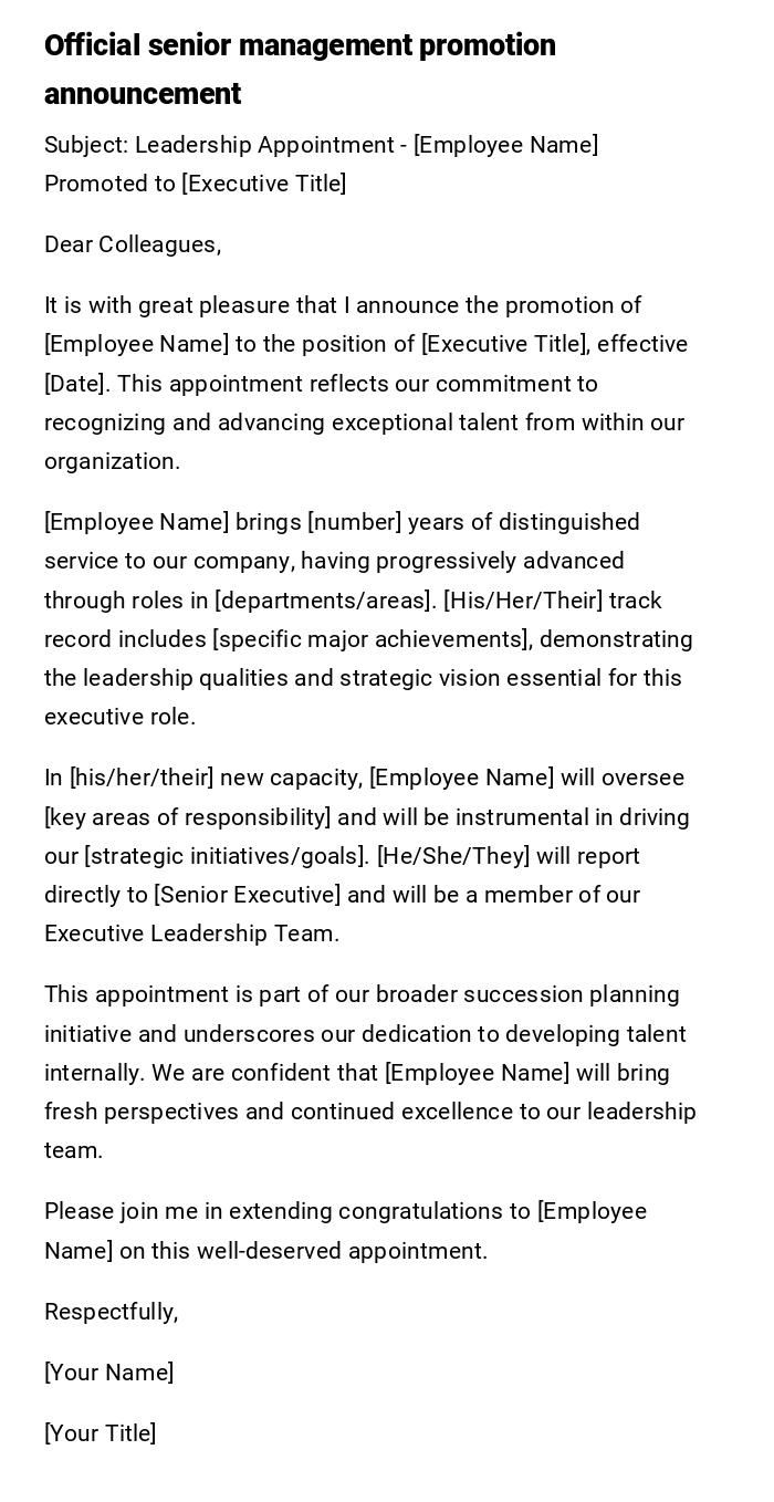 Official senior management promotion announcement Official senior management promotion announcement