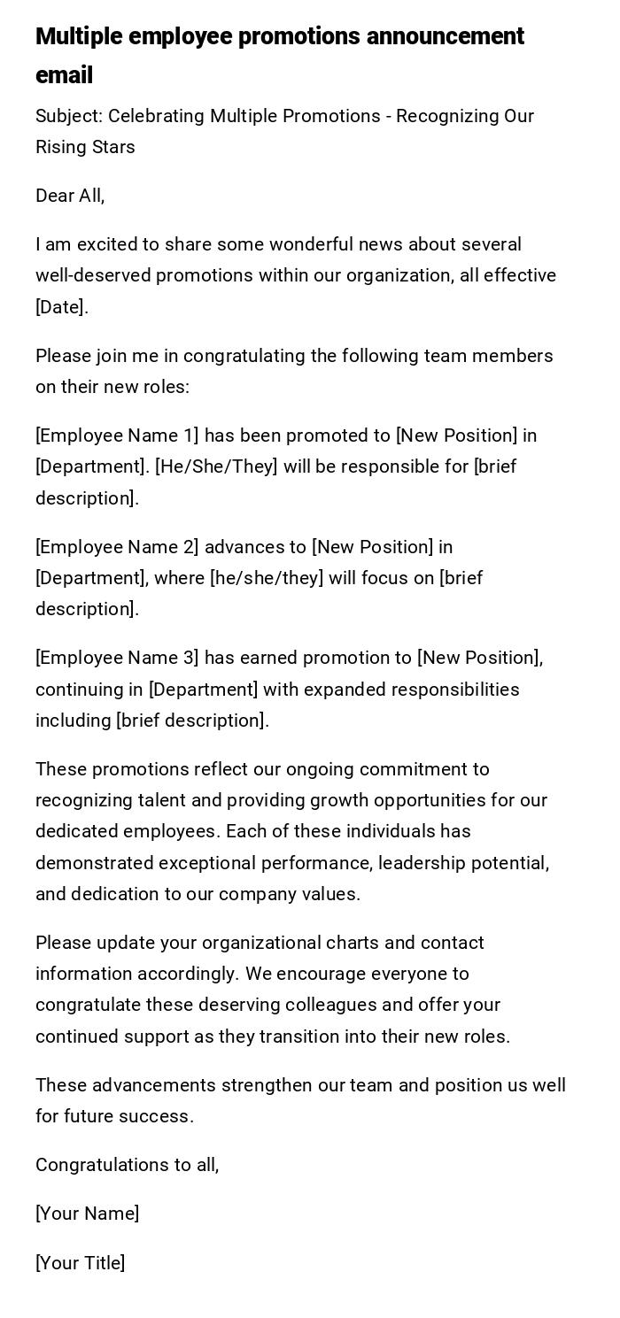 Multiple employee promotions announcement email Multiple employee promotions announcement email