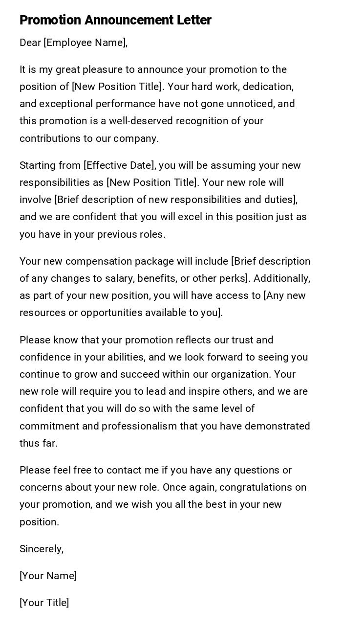 Promotion Announcement Letter Promotion Announcement Letter