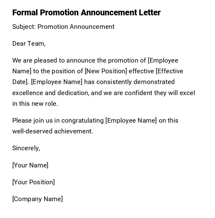 Formal Promotion Announcement Letter Formal Promotion Announcement Letter