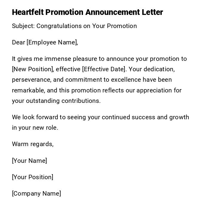 Heartfelt Promotion Announcement Letter Heartfelt Promotion Announcement Letter