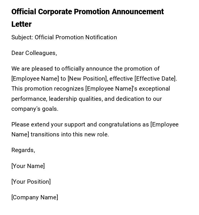 Official Corporate Promotion Announcement Letter Official Corporate Promotion Announcement Letter