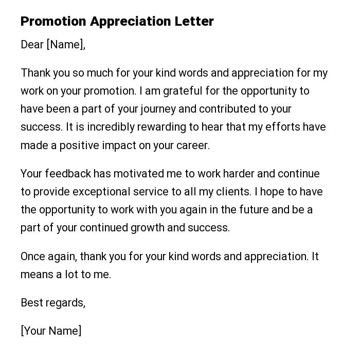 Promotion Appreciation Letter