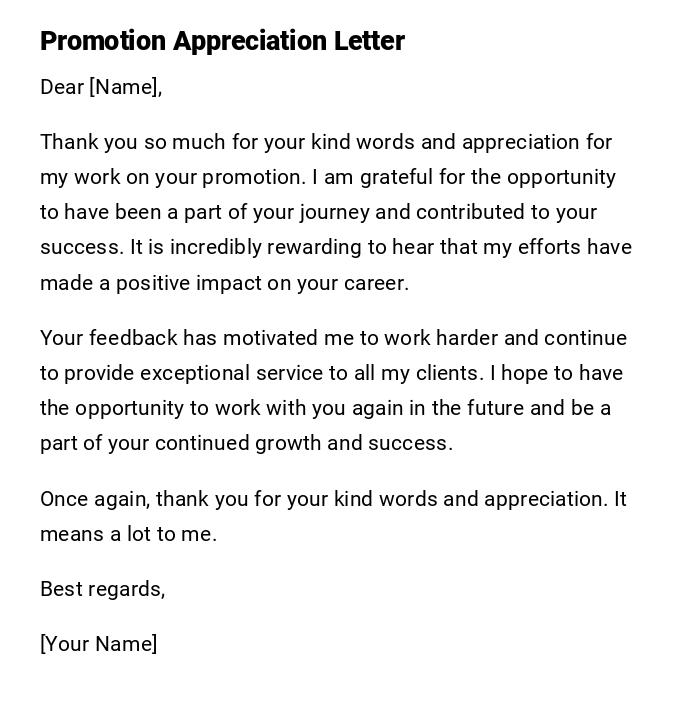 Promotion Appreciation Letter