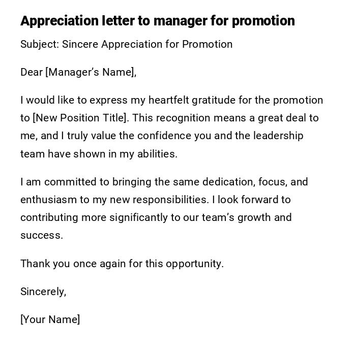 Appreciation letter to manager for promotion Appreciation letter to manager for promotion