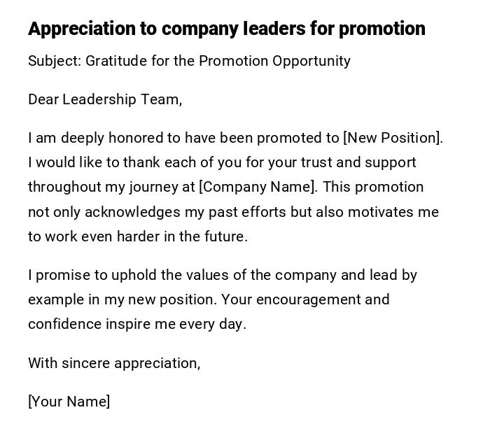 Appreciation to company leaders for promotion Appreciation to company leaders for promotion