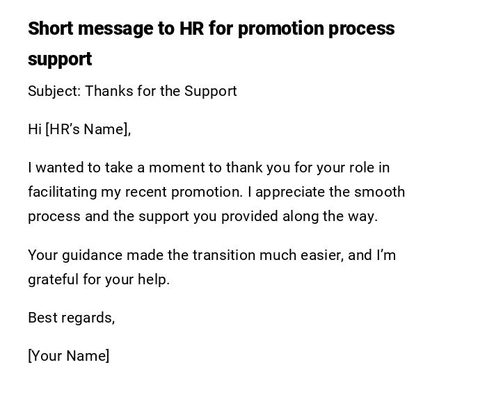 Short message to HR for promotion process support Short message to HR for promotion process support