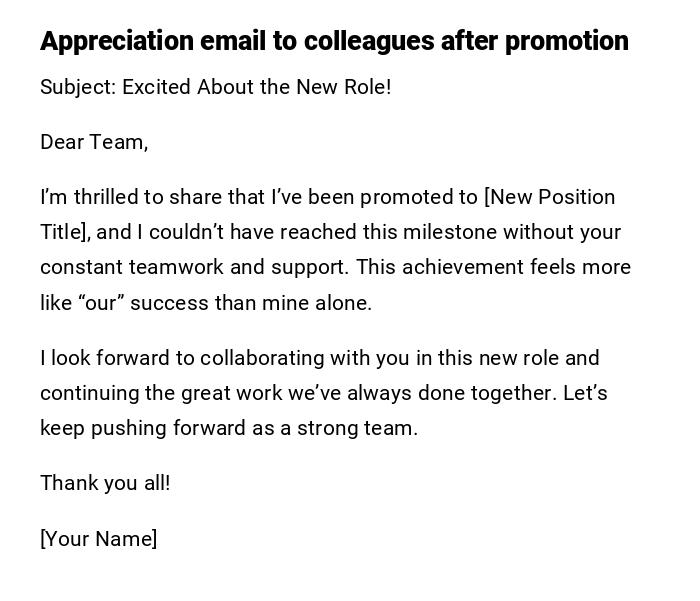 Appreciation email to colleagues after promotion Appreciation email to colleagues after promotion