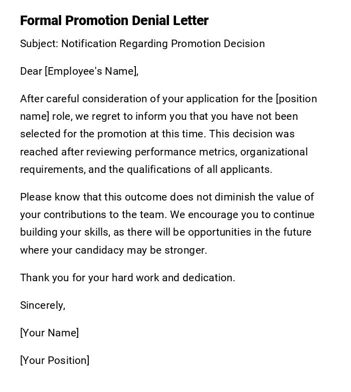 Formal Promotion Denial Letter Formal Promotion Denial Letter