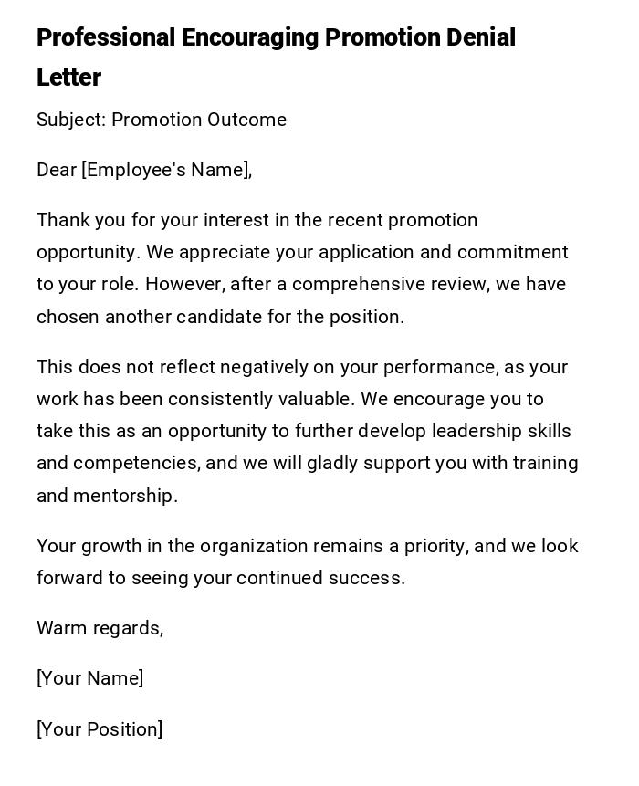Professional Encouraging Promotion Denial Letter Professional Encouraging Promotion Denial Letter