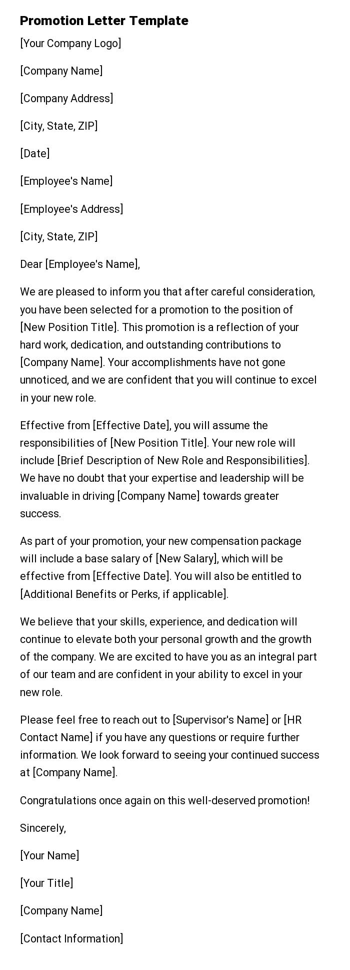 Promotion Letter Template