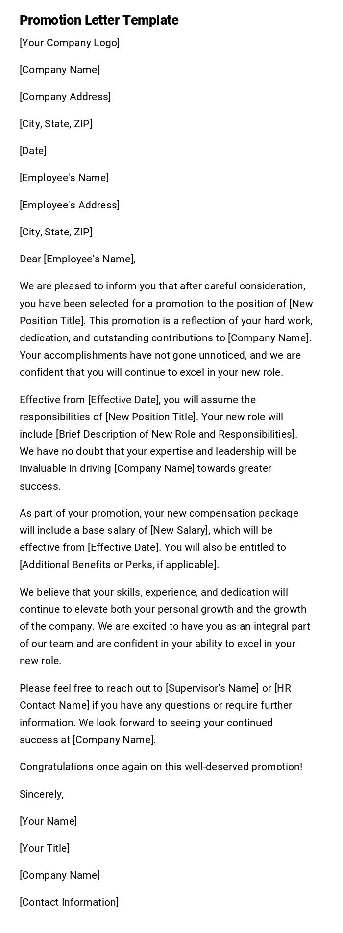 Promotion Letter Template Promotion Letter Template