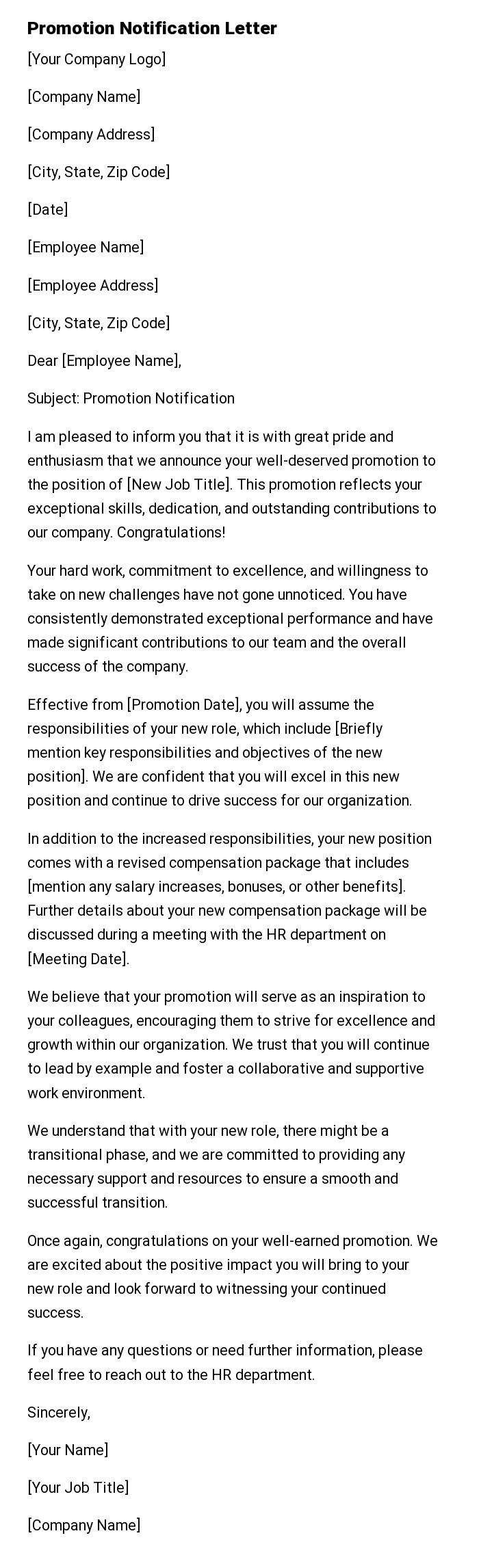 Promotion Notification Letter