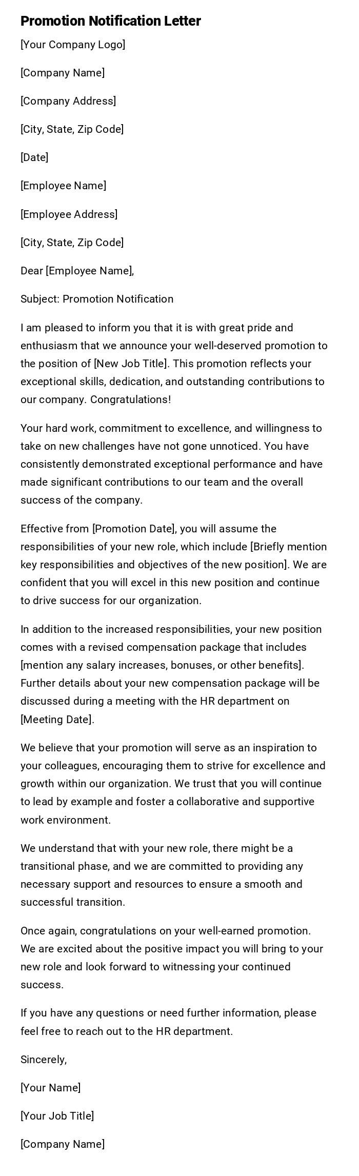 Promotion Notification Letter