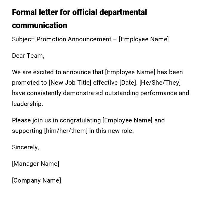 Formal letter for official departmental communication Formal letter for official departmental communication