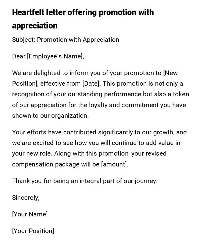 Heartfelt letter offering promotion with appreciation Heartfelt letter offering promotion with appreciation