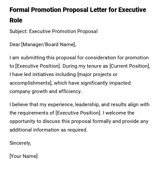 Formal Promotion Proposal Letter for Executive Role