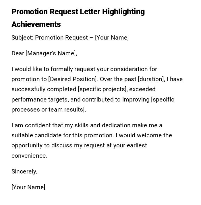 Promotion Request Letter Highlighting Achievements Promotion Request Letter Highlighting Achievements