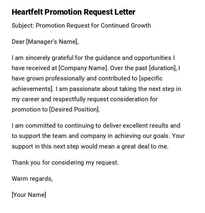 Heartfelt Promotion Request Letter Heartfelt Promotion Request Letter