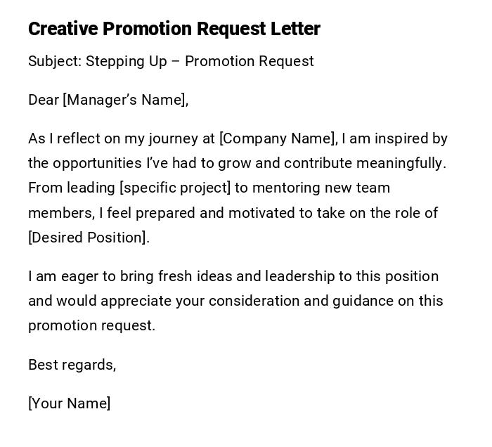 Creative Promotion Request Letter Creative Promotion Request Letter