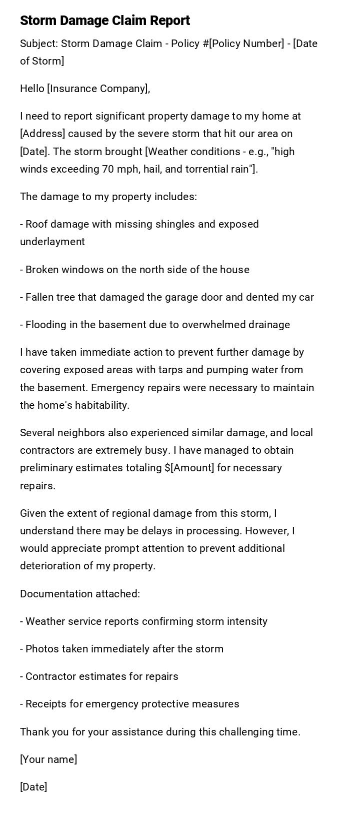 Storm Damage Claim Report Storm Damage Claim Report