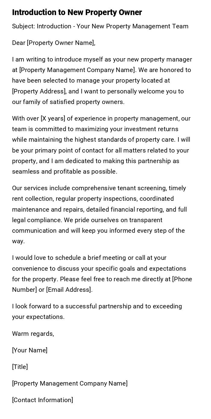 Introduction to New Property Owner Introduction to New Property Owner