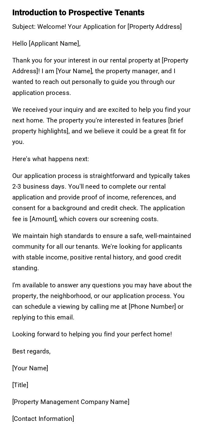 Introduction to Prospective Tenants Introduction to Prospective Tenants