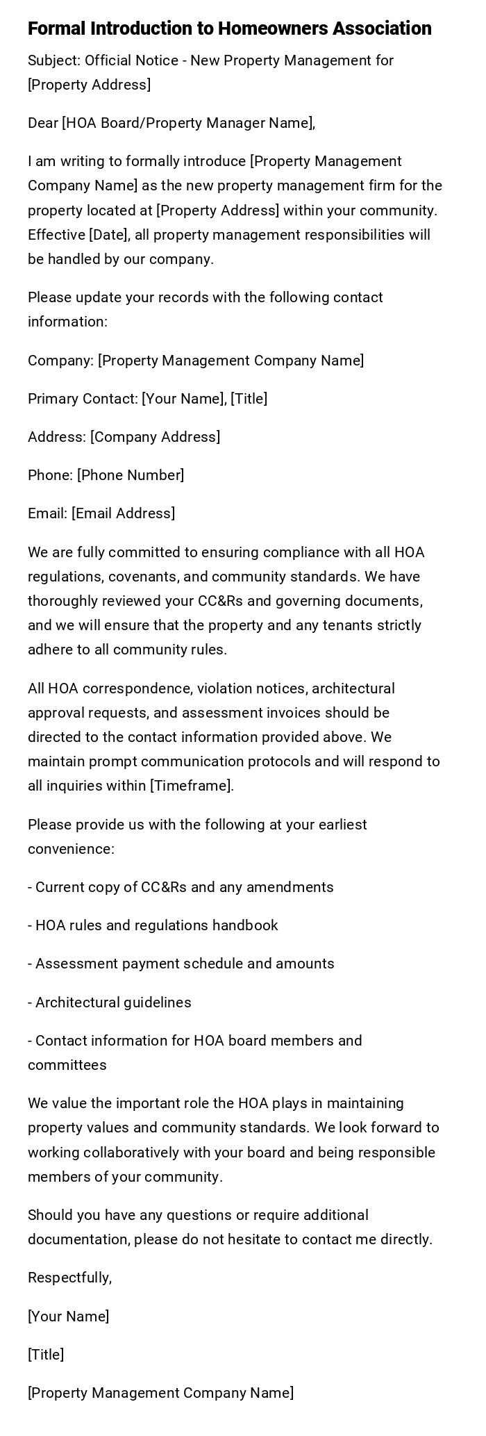 Formal Introduction to Homeowners Association Formal Introduction to Homeowners Association