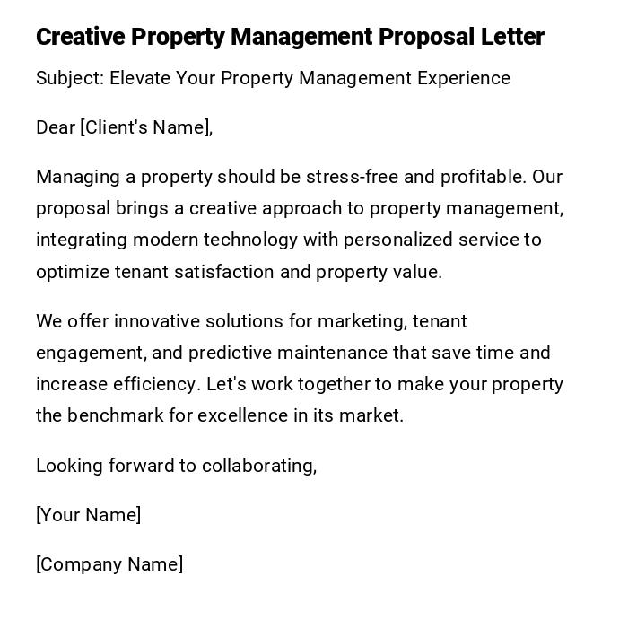 Creative Property Management Proposal Letter Creative Property Management Proposal Letter