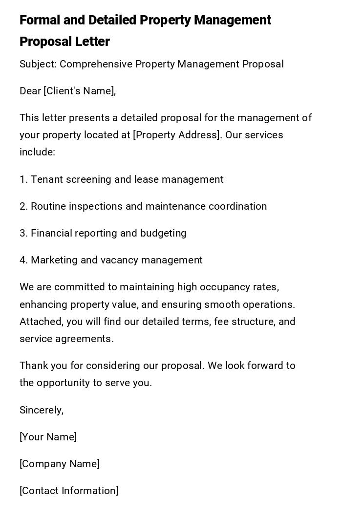 Formal and Detailed Property Management Proposal Letter Formal and Detailed Property Management Proposal Letter