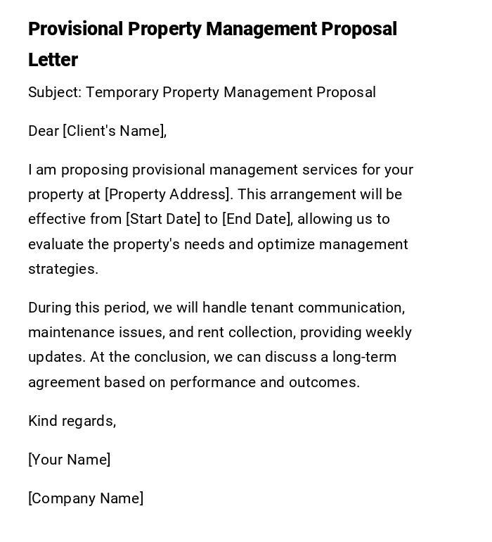 Provisional Property Management Proposal Letter Provisional Property Management Proposal Letter