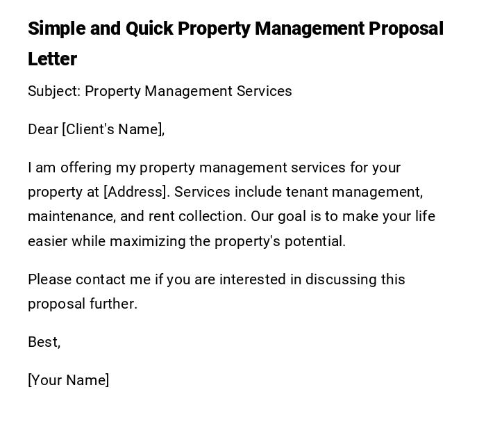 Simple and Quick Property Management Proposal Letter Simple and Quick Property Management Proposal Letter