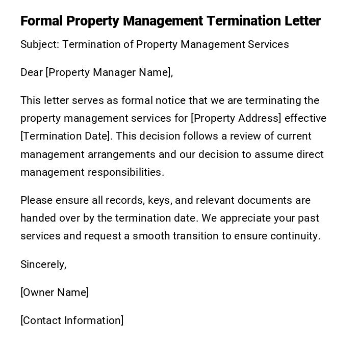 Formal Property Management Termination Letter Formal Property Management Termination Letter