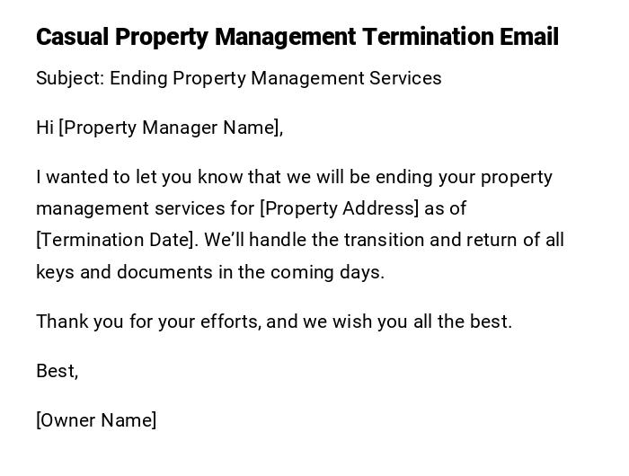 Casual Property Management Termination Email Casual Property Management Termination Email