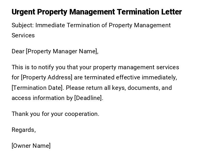 Urgent Property Management Termination Letter Urgent Property Management Termination Letter