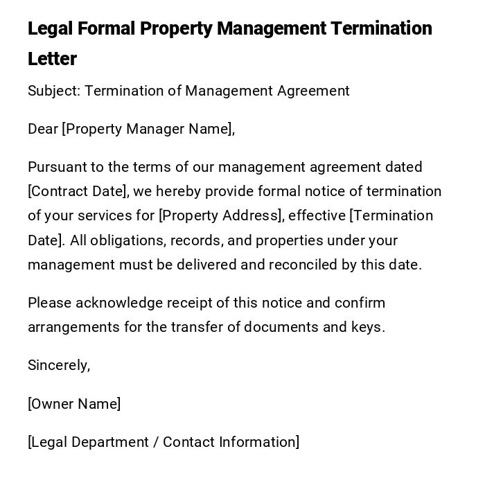 Legal Formal Property Management Termination Letter Legal Formal Property Management Termination Letter