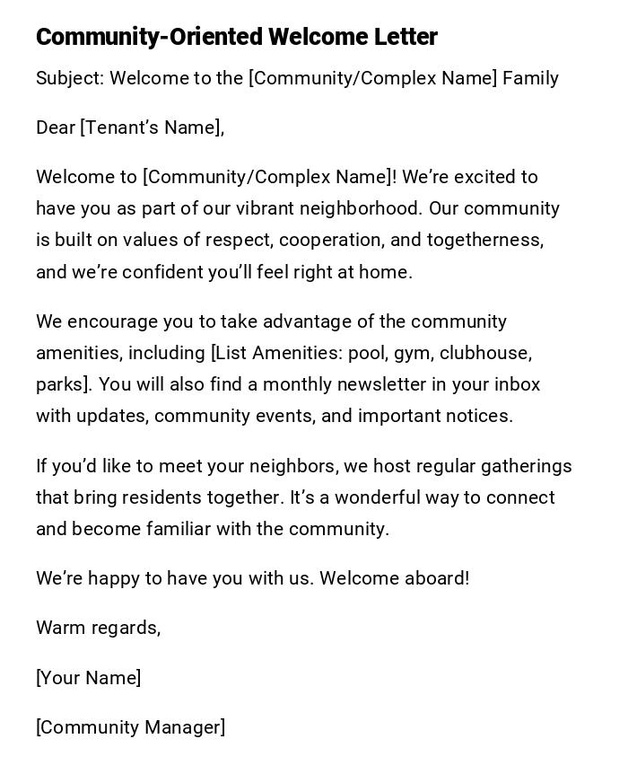 Community-Oriented Welcome Letter Community-Oriented Welcome Letter