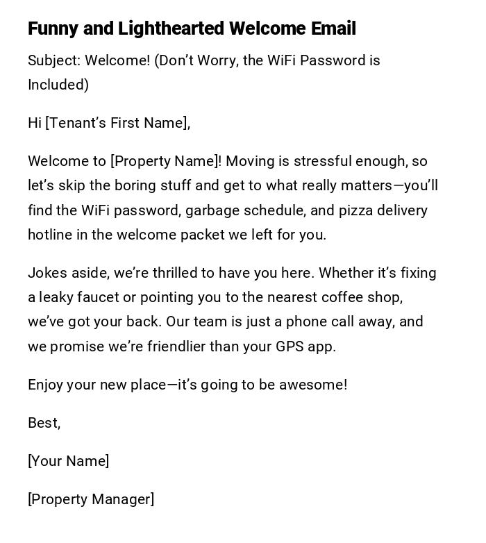 Funny and Lighthearted Welcome Email Funny and Lighthearted Welcome Email