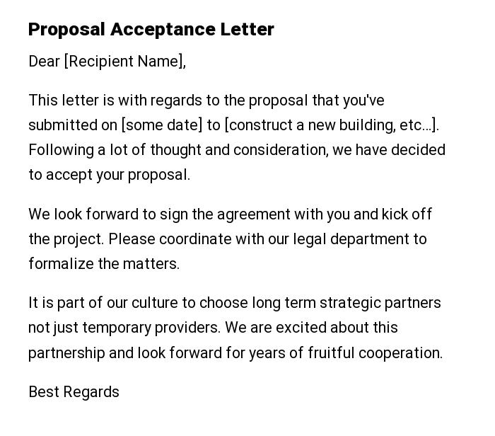 Proposal Acceptance Letter