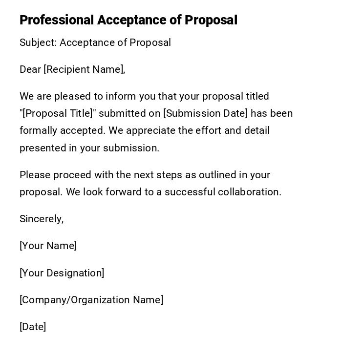 Professional Acceptance of Proposal Professional Acceptance of Proposal